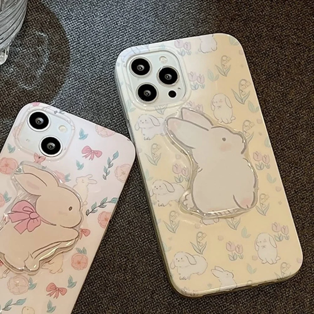 Beige Floral Easter Bunny Phone Case w/Rabbit Hold/stand iPhone 13 Pro Max NEW